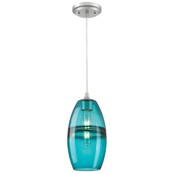 Westinghouse Pendant 60W Mini Soren, Brushed Nickel Turquoise Glass 6366300 - main